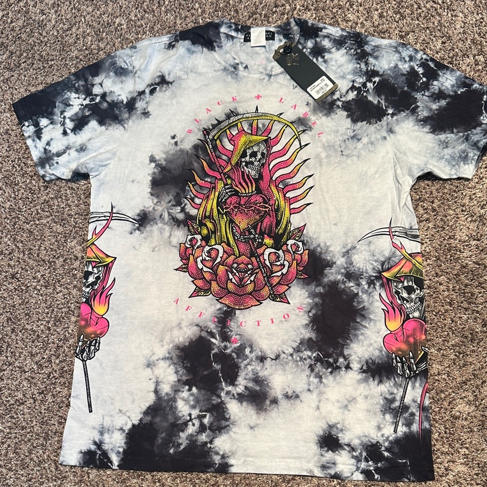 Affliction Black and Gray Graphic Tee